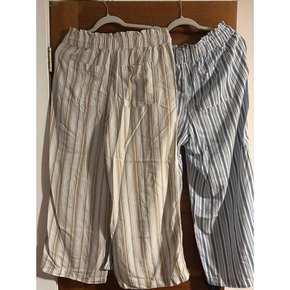 LOFT 100% Lyocell Striped Pull-On Wide Leg Pants Size M Lot of 2 - Picture 2 of 7